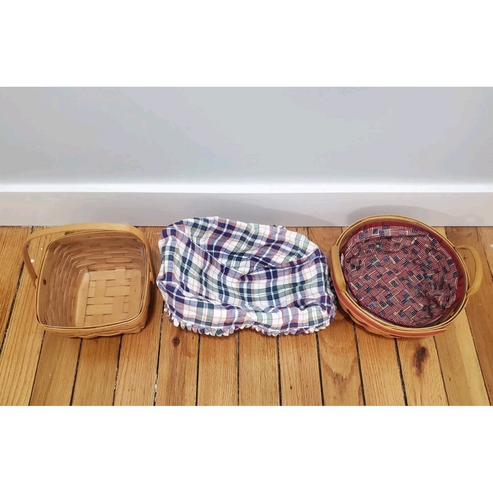 Vintage Longaberger Baskets, Protectors, and Liners Lot Handmade In 1999 & 1989 - Picture 2 of 16